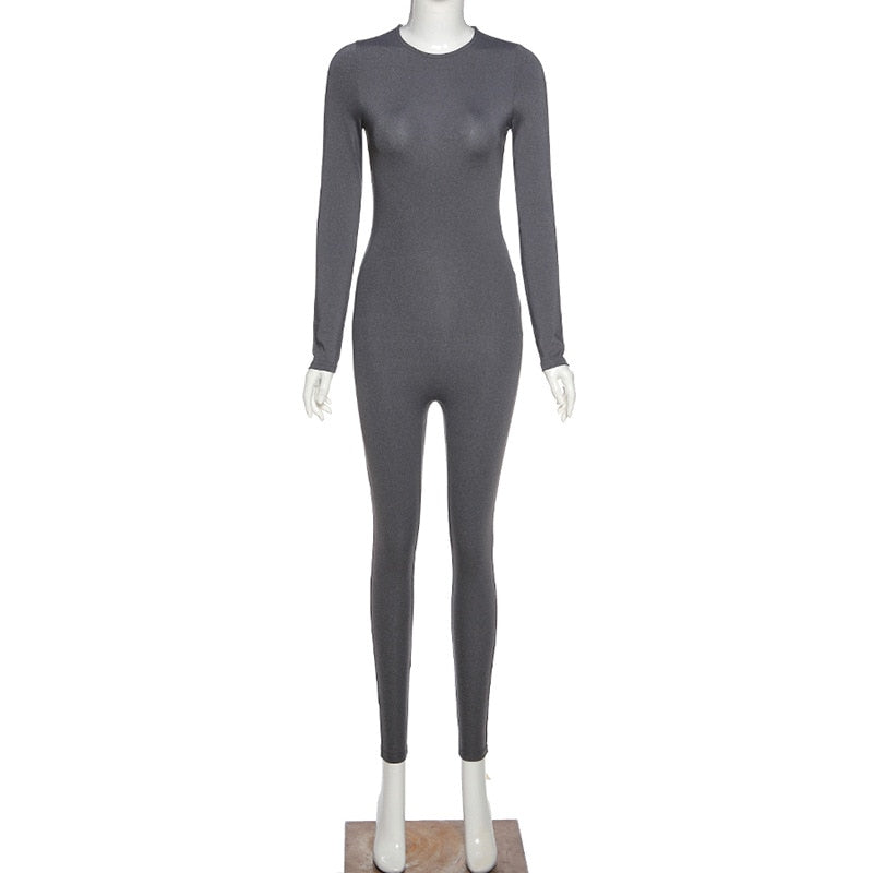 Autumn Women Sexy Winter Jumpsuit Streetwear Long Sleeve Bodycon Solid Sport Fitness Overalls For Women