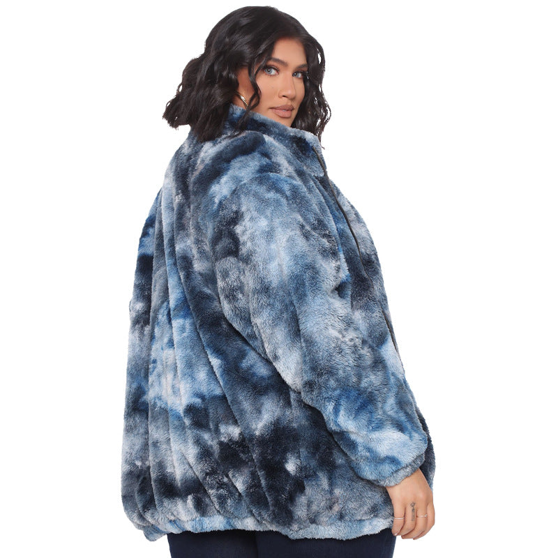 Tie Dye Long Sleeve Stylish Plus Size Women Jacket