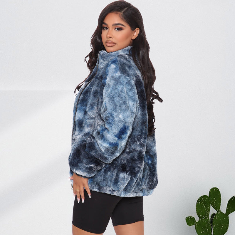 Tie Dye Long Sleeve Stylish Plus Size Women Jacket