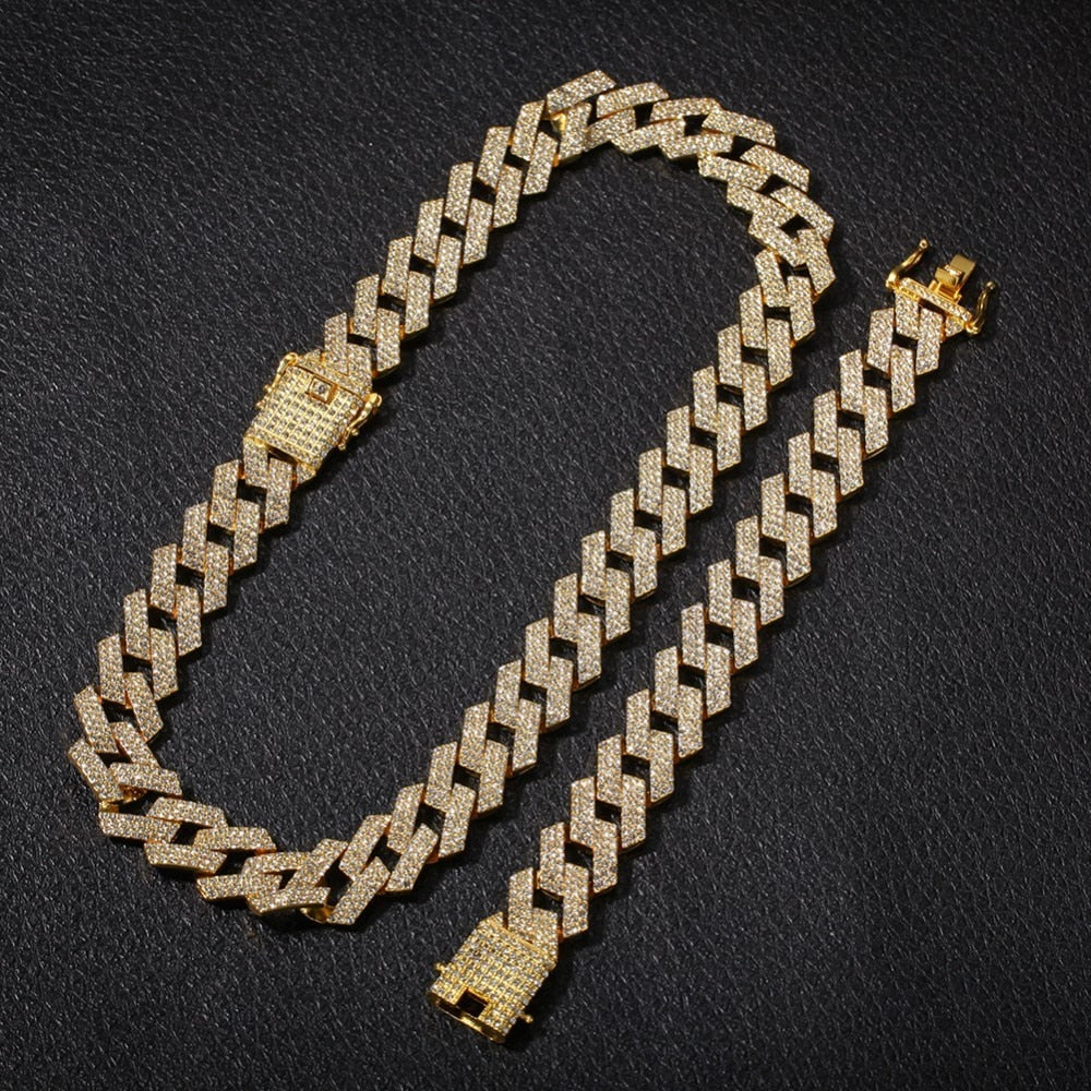 20mm Miami Prong Cuban Chain  Mens Hiphop Jewelry Set