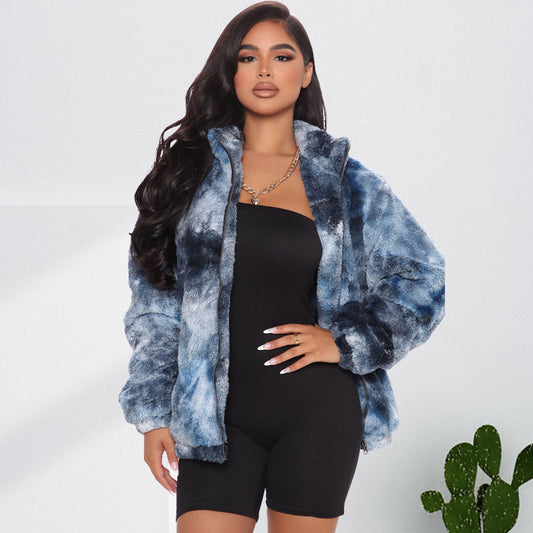 Tie Dye Long Sleeve Stylish Plus Size Women Jacket