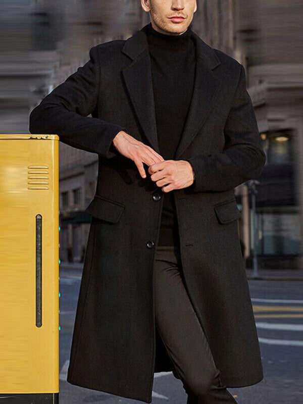 Men's Fashion Lapel European and American British Men's Long Trench Coat Woolen Coat