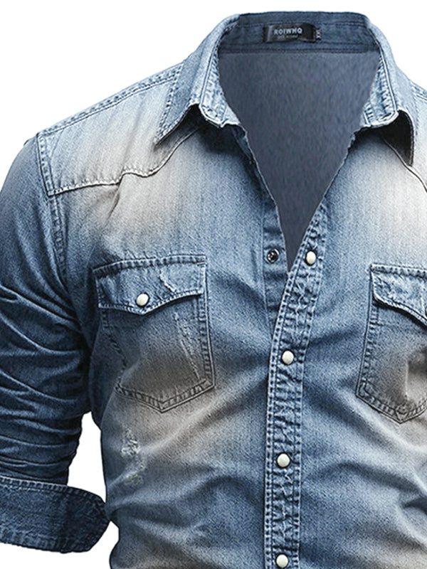 Double Pocket Men's  Long Sleeve Denim Shirt