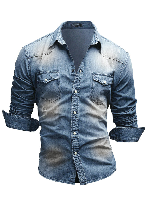 Double Pocket Men's  Long Sleeve Denim Shirt