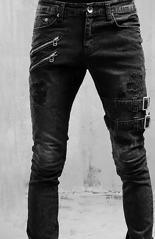 Men's  Mid Waist Ripped Slim Jeans