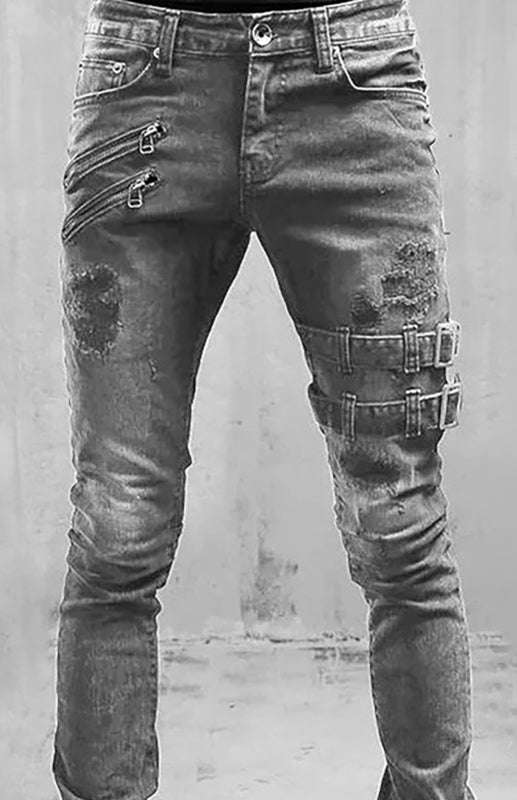 Men's  Mid Waist Ripped Slim Jeans