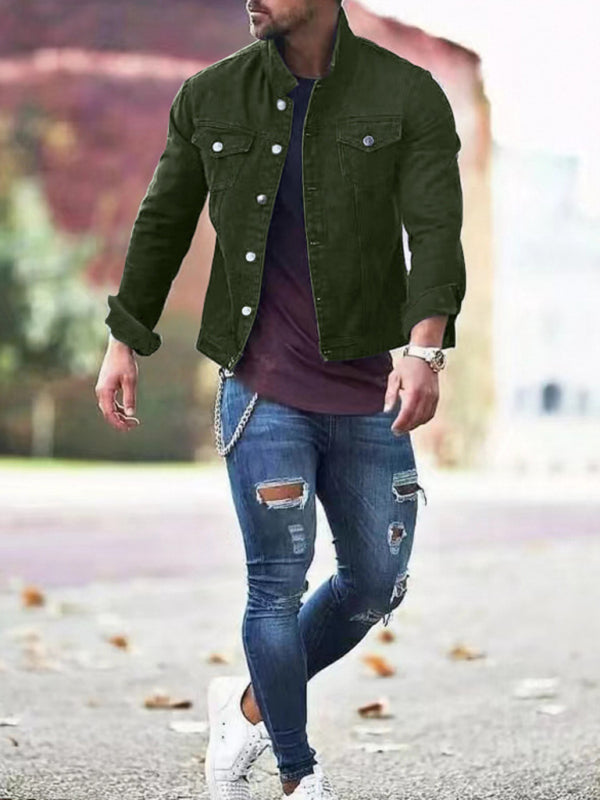 Men's casual  multi-pocket button denim jacket