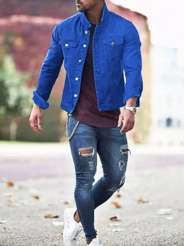 Men's casual  multi-pocket button denim jacket