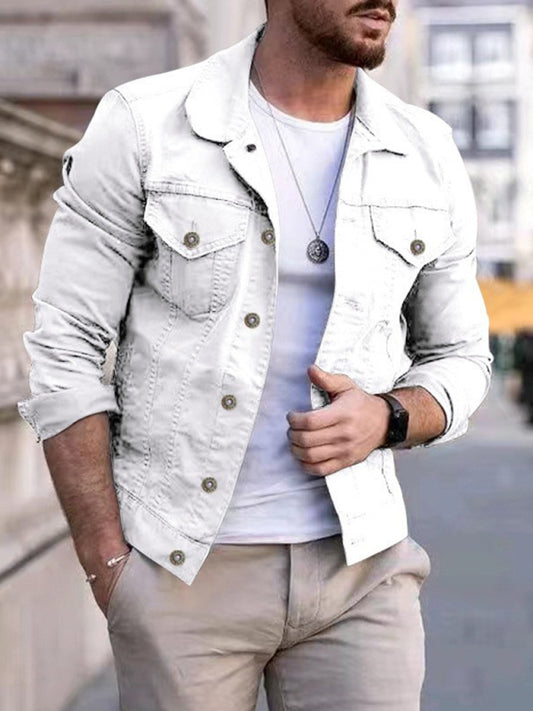 Men's casual  multi-pocket button denim jacket