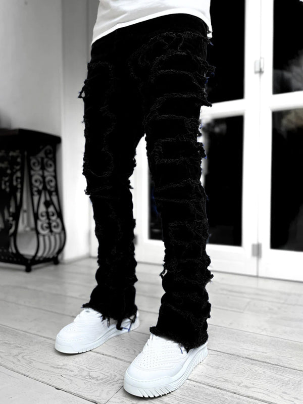 Men's stretch patch denim straight pants