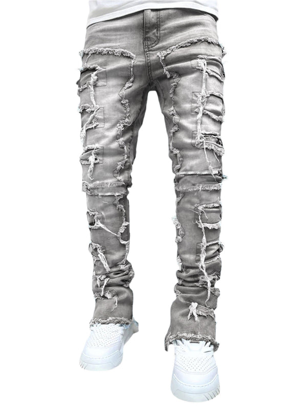 Men's stretch patch denim straight pants