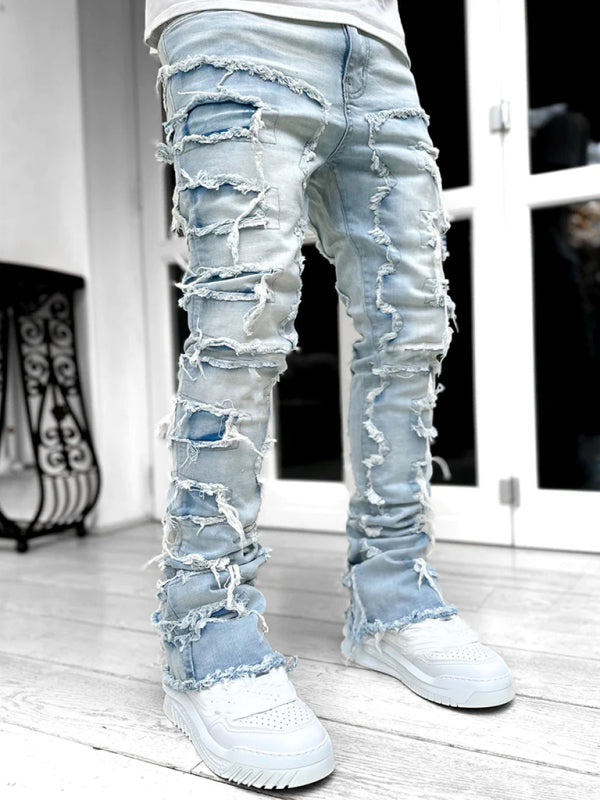 Men's stretch patch denim straight pants