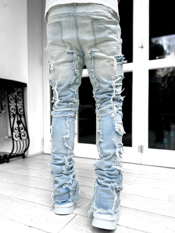 Men's stretch patch denim straight pants