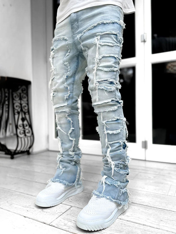 Men's stretch patch denim straight pants