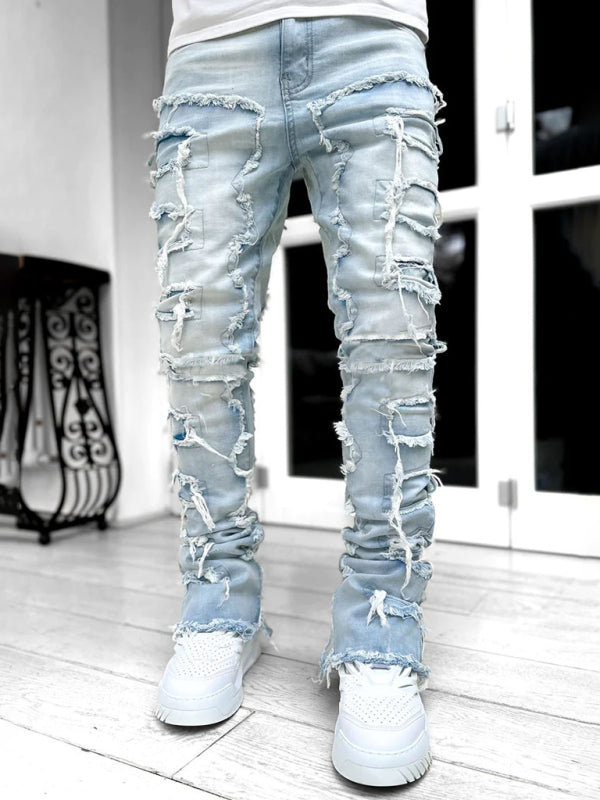 Men's stretch patch denim straight pants