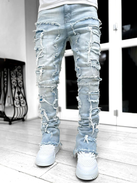 Men's stretch patch denim straight pants