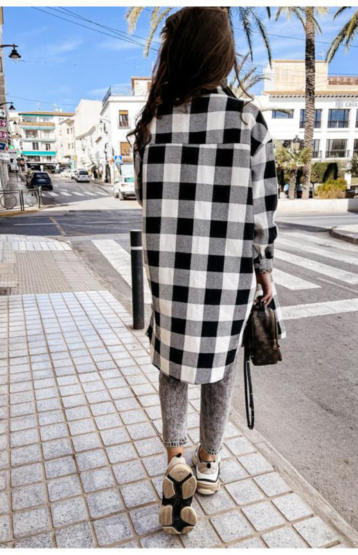 Women's Long Plaid Shirt