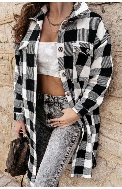Women's Long Plaid Shirt