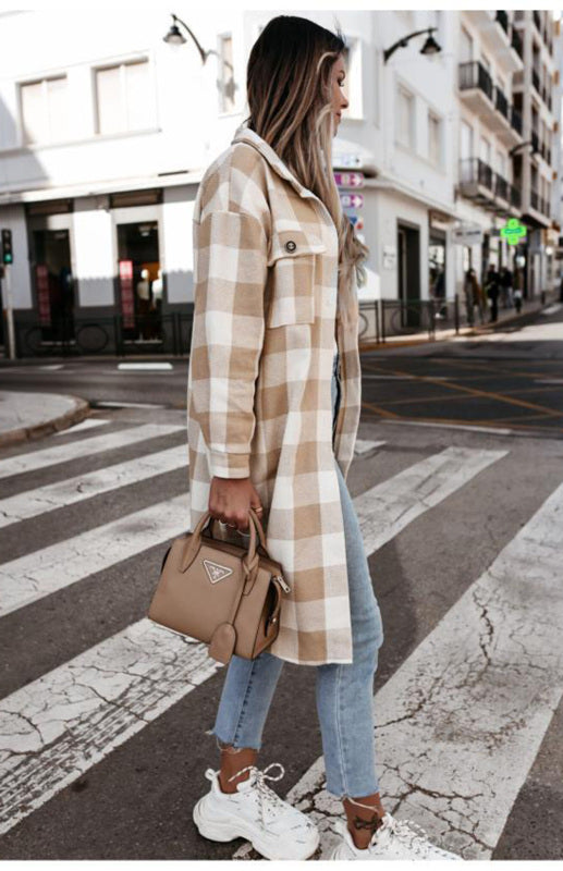 Women's Long Plaid Shirt