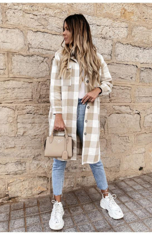 Women's Long Plaid Shirt