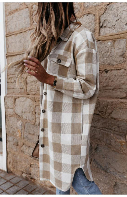 Women's Long Plaid Shirt
