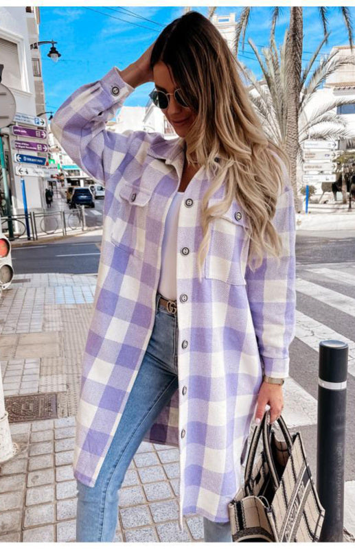 Women's Long Plaid Shirt