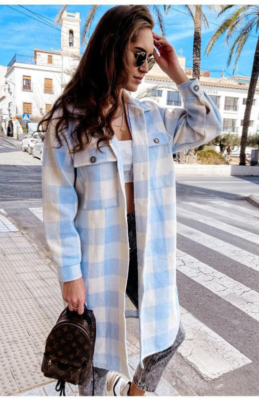 Women's Long Plaid Shirt