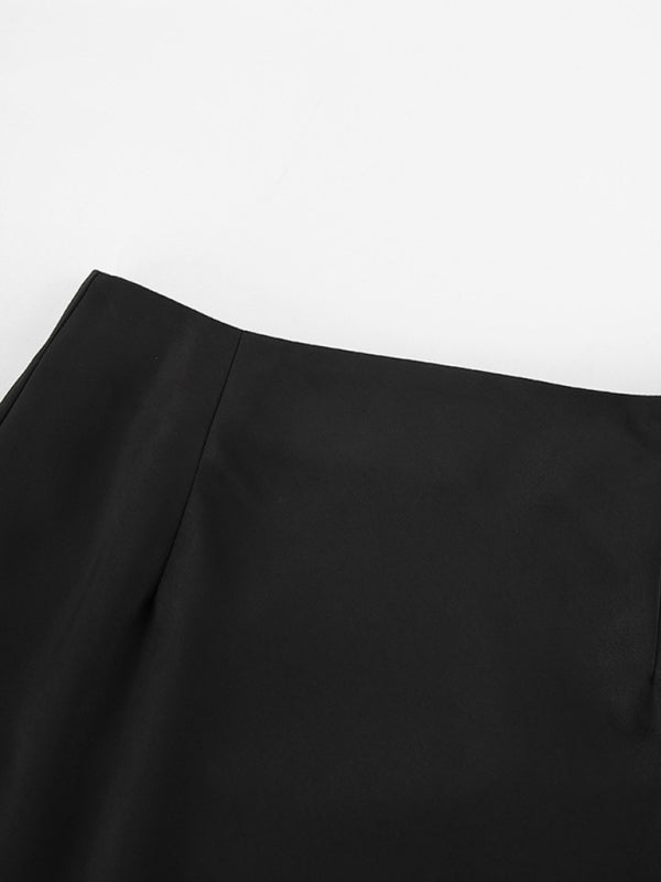 Elegant high-waisted satin satin long skirt