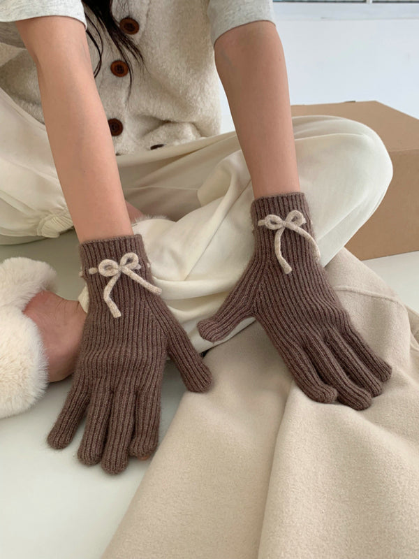 New women's warm, cute and versatile bow-knot warm touch screen fingerless gloves