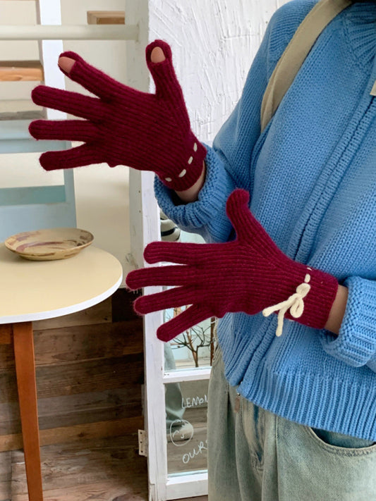 New women's warm, cute and versatile bow-knot warm touch screen fingerless gloves
