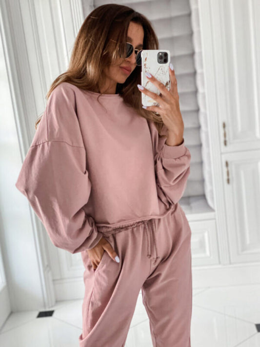 New style comfortable and casual solid color long-sleeved sports suit