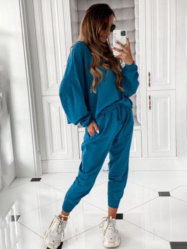 New style comfortable and casual solid color long-sleeved sports suit