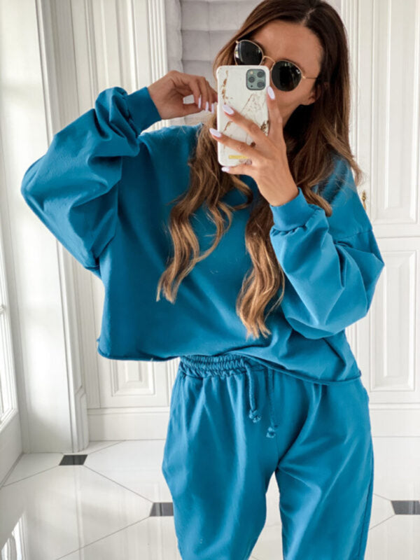 New style comfortable and casual solid color long-sleeved sports suit