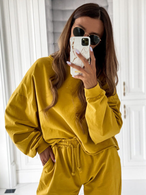 New style comfortable and casual solid color long-sleeved sports suit