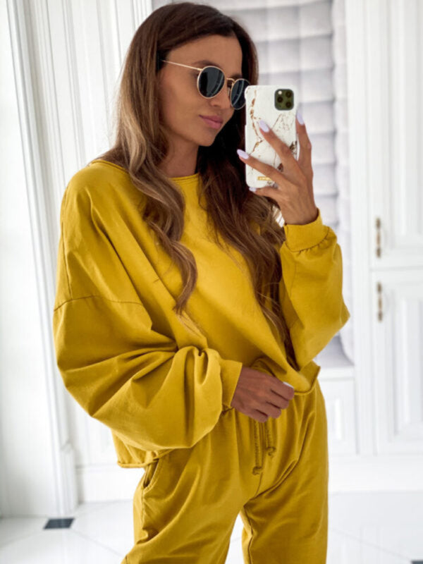 New style comfortable and casual solid color long-sleeved sports suit