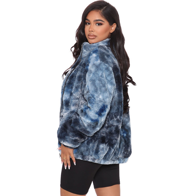 Tie Dye Long Sleeve Stylish Plus Size Women Jacket